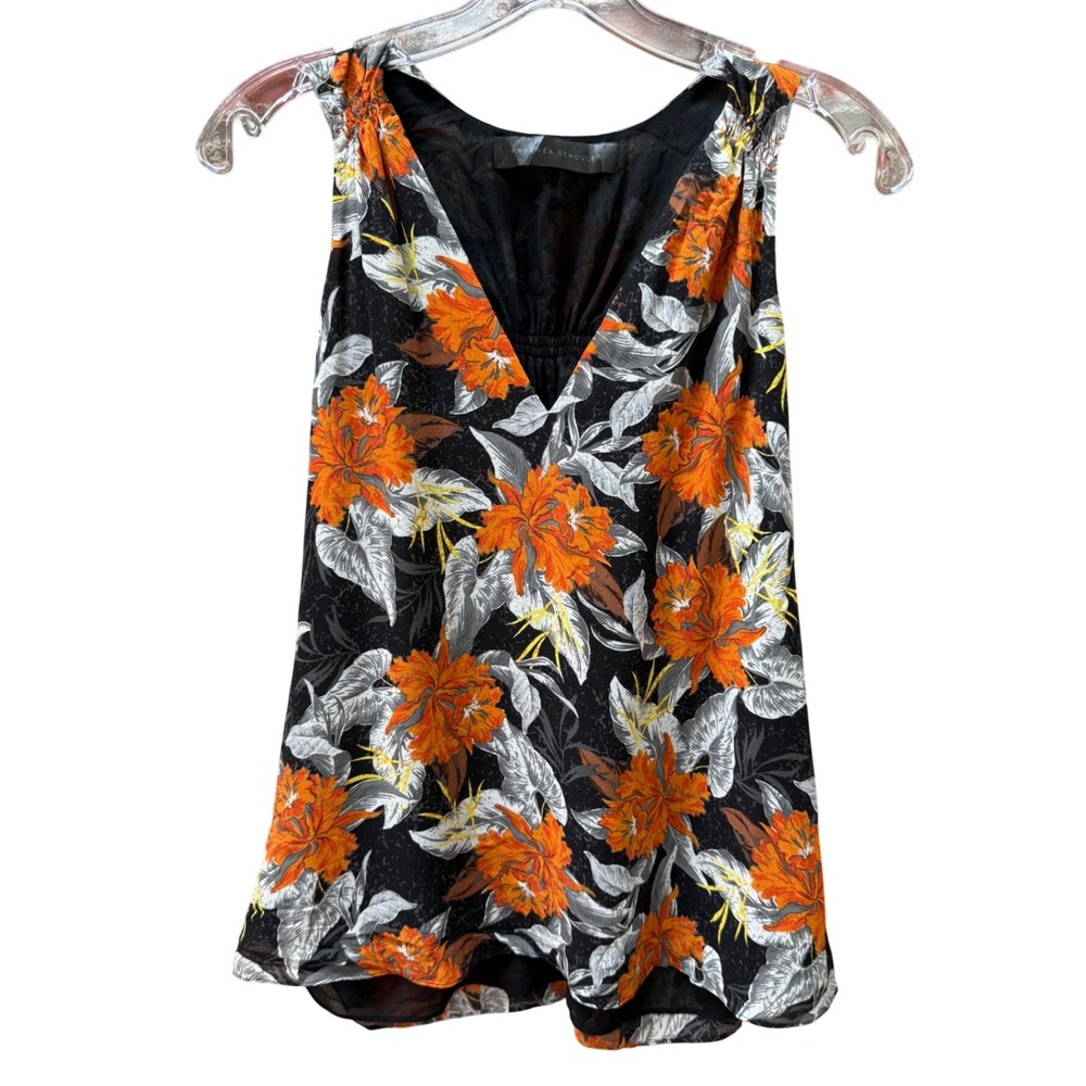 Proenza Schouler Womens 100% Silk Floral V-Neck Sleeveless Top XS (2)